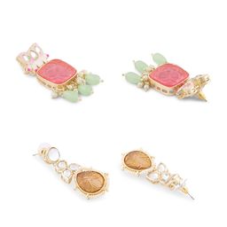 zaveri pearls Set of 2 Multicolor Ethnic Enamel Yellow Gold Drop Earrings For Women-ZPFK15181 image 5