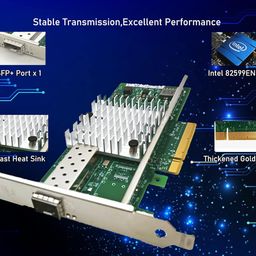 lemspum 10Gb Network Card Single SFP+ Port PCI Express X8 Ethernet Converged Server Adapter Compatible Intel X520-Da1 82599En Chip Support Windows 7/8/10/11/Visa,Server/Linux/Vmware, Green image 4