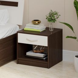 BLUEWUD Oliver Engineered Wood Bed Side Table, End Table with Storage and Drawer Lamp, Flower Stand for Bedroom Home Furniture (Wenge & White) image 1