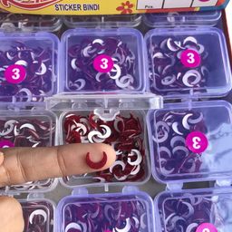 Kalpana Sticker Kumkum Bindi Chand Half Moon Shape Deep Red Color (Size-3) Pack of 12 image 3