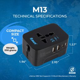 Orei 5 in 1 Universal Charger Adapter with Type C - 2X USB-A & 2X USB-C (3.4A) - Universal Travel Adapter All in one for USA, UK, Europe & More – CE, FCC Certified - 3 Year Warranty image 4