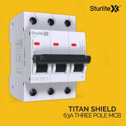 Sturlite Titan Shield 63A Three Pole MCB| Overload & Surge Protection| 10-Year Warranty| Durable Polycarbonate Housing| C-Curve Tripping| 63A Breaking Capacity image 3