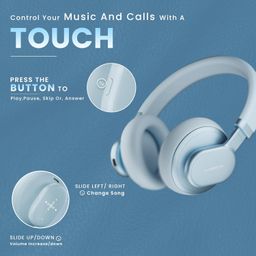 HAMMER Bash Max Over The Ear Wireless Bluetooth Headphones with Mic, Touch Control, Deep Bass, Upto 40 Hours Playtime, Bluetooth 5.3, Workout/Travel (Blue) image 2