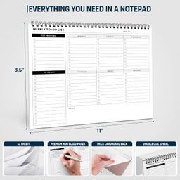 of a happy kind Weekly To Do List Spiral Planner Pad - 8.5x11" 52 Sheets - Desk Notepad with Multiple Sections - Undated Planning Notebook Checklist, Todo Agenda Plan image 4
