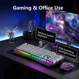 Aula T102 Gaming Keyboard and Mouse Combo | RGB Backlit Membrane Keyboard and Mouse | Wired Set for Windows PC Gamers (Black Panel | Grey Keycaps) image 2
