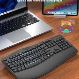 QUASIO Ergonomic Wireless Keyboard with Wrist Rest, Wave Keys, Comfortable Natural Typing, 2.4GHz Full Size Ergo Wireless Computer Keyboard for Multi-OS, Windows, Mac OS Laptop/PC/Notebook (Gray) image 2