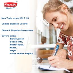 Reynolds Correction Pen Whitener I Smudge Free Operation with Unique Squeeze Control Applicator I Precise Whitener Pen for Correction - 4 PIECES,White,8904379403467 image 3