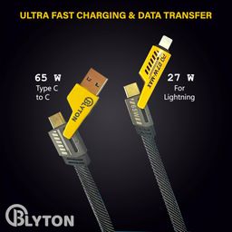 Blyton 4 in 1 Ultra Fast Charging 65W & Data Transfer Cable | Multi-Purpose USB | Thunderbolt, Type-C, Lightning, Type-A | Compatible with iPhone, Android & Laptops image 3