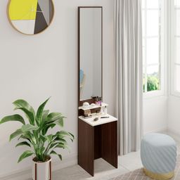 BLUEWUD Alesti Engineered Wood Slim Dressing Table Full Length Rectangular Wall Mount Mirror With Utility Shelf (Wenge & White) image 1