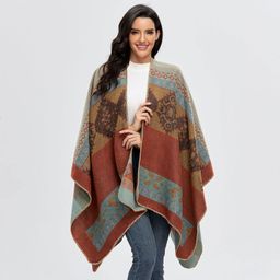 misstyle Women's Color Block Warm Shawl Wrap Cape Poncho Open Front Long Winter Sweater Coat image 2
