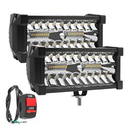 FABTEC LED Flasher Fog Light with 5 Modes LED Bar Light LED Light with Spot Flood beam 38 Led 7 Inch Fog Light with On/Off Switch Universal Light for Bikes and Cars (Set of 2) (White and Yellow) image 1