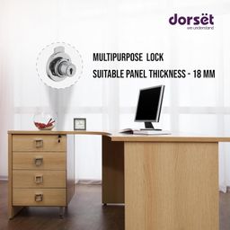 Dorset Multipurpose Round Lock | Suitable Panel Thickness : 22 mm Drawer | Lock for Drawers and Cabinets | 2 Keys Nickel Finish | MP330NI image 2