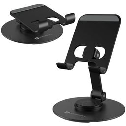 Portronics Mobot 4 Universal Mobile Holding Stand with 360°Rotatable & Height Adjustable, Foldable & Anti-Skid Design, Stable Metallic Round Base, Mobile Holder for Smartphone, Tablets, Kindles image 1