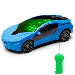 Gooyo 6328-2 Battery Operated 3D Lights Famous Remote Control High Speed Racing Car Toy for Kids | Blue Color, Power Source: 3xAA Battery in Car & 2xAA Battery in Remote Controller (Not Included) image 1