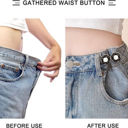 ZURATO 2pc Set Hook Waist Tightener Button for Jeans, Adjustable Waist Button Set, Button for Jeans to Make Tighter, Instant Jeans Button Pins for Pants Jeans Skirts, No Sewing Required (White) image 5