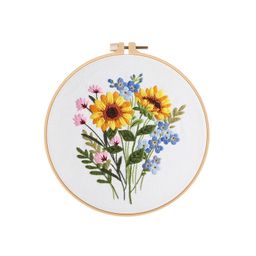 TOPPROSPER Fabric Embroidery Starter Kit With Pattern And Instructions, Cross Stitch Set, Stamped Kits Clothes Pattern, 1 Hoops (White1) image 1