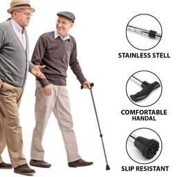 DPCP Adjustable, Lightweight and Durable Walking Stick | for Elderly, Disabled or Handicapped | Walking Cane with Non Slip Rubber Tip Base & Comfortable Hand Grip with Silver Coat image 3