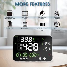 GOYERRNES Digital Sound Level Meter 30-130dB with Alarm - Noise Decibel Tester with Temperature & Humidity Gauge, Time/Calendar Display - Wall Mounted 11inch LCD Monitor for Classroom, Office, Factory image 3