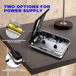 Vintage Cassette Player Converter, Compact Cassette Tape Audio to Digital Format, Record Cassettes to PC, Portable Cassette Player with 3.5MM External Jack(Black) image 3