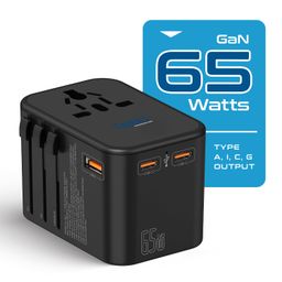 Ceptics Universal Charger Adapter with Type C 65W Laptop/MacBook Mobile Charging, 4 in 1 International Travel Adapter, 1 USB 2 USB-C W/3.1A Max, 10 Years Warranty, Worldwide Travel Adapter, Black image 3