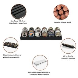 DecoWoodo Challenge Coin Display Stand - 4 Rows Wooden Military Holder Rack Case Holds 30 Coins - Black Finish image 4