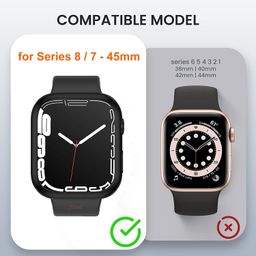OpenTech Hard Matte Silicone Protection Front Case Cover with Attached Screen Protector Compatible for Apple SmartWatch Series 9/8 / 7 (45Mm) Full Coverage (Black) image 2