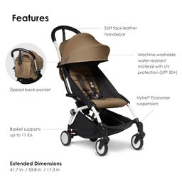 BABYZEN YOYO² Stroller Combo - Lightweight, Compact , Foldable Stroller- Multiple Recline positions, Travel friendly, 5 point harness- Suitable for baby weighing upto 22kgs - Includes white frame with Toffee seat cushion and matching canopy image 4