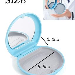 NHCDFA Denture Box Case,Retainer Case,Slim Aligner Case-Retainer Case With Mirror,Travel-Friendly,Portable,And Easy To Carry|Easy To Clean With Non-Slippery Grip,Not Includ Denture(Blue) image 2