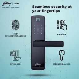 godrej locking solutions and systems Godrej Smart Lock I Catus Connect I Digital Lock for Wooden Door | 5 in 1 Access I WiFi I Fingerprint I RFID Card I PIN Access I Mechanical Key I 3 Strong Locking Dead Bolts I Black I 3 Years Warranty image 3