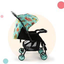 Luvlap Sunny Stroller/Pram with Reversible Handlebar, 5 Point Harness, 3 Level Recline Adjustment, Compact and Easy Fold, for Newborn Baby/Kids, 0-3 Years (Printed) image 3