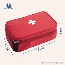 HomeStrap First Aid Kit Bag | Medicine Storage Box | Multi-Utility With Handle | Portable & Spacious Emergency Kit Organizer With Mesh Pouch & Elastic Loops | Perfect For Travel, Camping, Home, red image 3