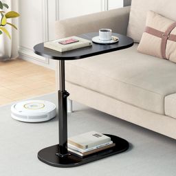 mtank Adjustable Table Stands Couch Side Table, Swivel TV Tray Table, 360° Top Moving C-Shaped End Table, Slides Under Couch Side Stand| (Black, Shinning) image 1