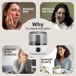 airlys Ultrasonic Humidifier smart with Aromatherapy: Touch Control+Remote Control, Large Capacity 3L for Large Rooms, 38dB Silent, Essential Oil Case, 36-Hr Runtime, Automatic Shut-Off, 360° Nozzle image 2
