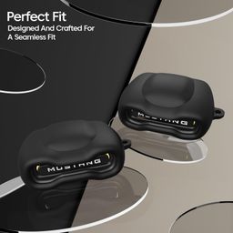 Sounce Earphone Case Cover Compatible for Boult x Mustang Torq TWS Earbuds, Soft Silicone Skin Case Cover Shock-Absorbing Protective Case with Keychain [Front LED Visible] (Black) image 2