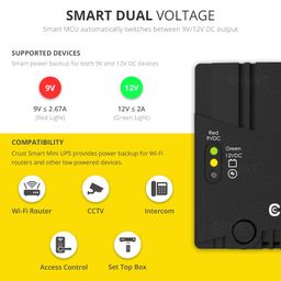 crust Smart Mini UPS for WiFi Router and Modem. Upto 4 Hours Power Backup. Replaceable EV Grade Li-Ion Battery. Supports 9V & 12V Routers, CCTV, Set Top Box, Access Control image 2