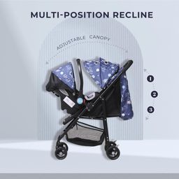 POLKA TOTS Click Clack Travel System Baby Stroller & Pram Infant Car Seat for Kids, Travel Friendly, Safe, Easy to Use for 0 to 3 Years, Stroller and Car Seat Combo(Blue, Space Design) image 3