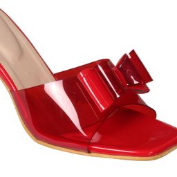 footstreet Women Transparent Block Heels Slip On Mules (RED, numeric_5) image 4