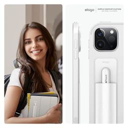 elago Pencil Holder Compatible with Apple Pencil Pro & 1st & 2nd Generation, Strong Adhesive Sleeve, Attach to Tablet Case, PU Leather and Soft Lycra Material, Stylish Design, Elastic Pocket (White) image 2