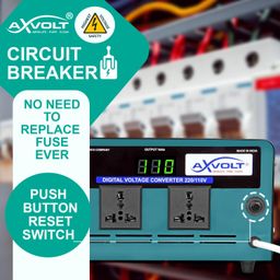 axvolt 1500W Elite Digital 220v/230v to 110v/120v stepdown voltage converter stepdown transformer for US appliances used in India with Thermal Reset Switch image 5