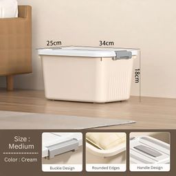 HOOPVOOL Plastic Storage Bin with Locking Lid, Sturdy and Versatile Home Organizer, Available in Multiple Color And Size. (CREAM, PACK OF - 1, MEDIUM - 13 X 8.6 X 5.1 INCH) image 3