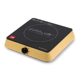 Cello Induction Cooker Blazing 600+ | 1800 Watt Induction Cooktop | 2-in-1 knob design with Grade Crystal Shiny Glass Plate | Compact and Portable | Multi-Purpose Use | Golden image 1