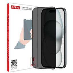 POPIO Privacy Tempered Glass Compatible for iPhone 15 (Black) Edge to Edge Coverage with Easy Installation kit, Anti-Spy Tempered Glass Privacy Screen Protector image 1