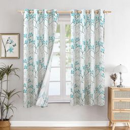Amazon Brand - Solimo Polyester Leaf Print Window Curtain (White&Blue,5 FEET -150 CM)- Pack of 2 Regular Print 135 GSM | Light-Filtering image 2