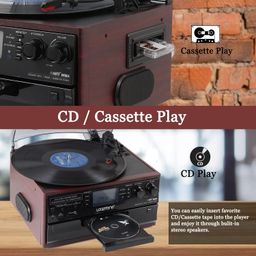 LoopTone 10 in 1 Bluetooth in/Out Record Player 3 Speed Vinyl Vintage Turntable CD Player Cassette AM/FM Radio 2 Built in Speaker USB/SD Recorder Aux-in RCA Line-Out image 4