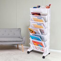 JD FRESH Mobile Bookshelf with Wheels/Movable Book Rack for Kids/Multilayer Deskside Bookcase Rotatable Rolling File Cart Organization Shelf for School/Classroom/Home/Office (7 Tier) image 1