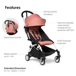 BABYZEN YOYO² Stroller Combo - Lightweight, Compact , Foldable Stroller- Multiple Recline positions, Travel friendly, 5 point harness- Suitable for baby weighing upto 22kgs - Includes white frame with Ginger seat cushion and matching canopy image 4