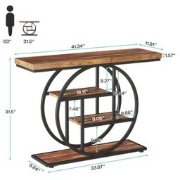 Tribesigns 41.3" Console Table, Industrial 4-Tier Sofa Table Entryway Table with Circle Base, Narrow Wood Accent Tables with Storage Shelves for Living Room, Hallway, Foyer, Rustic Brown image 2