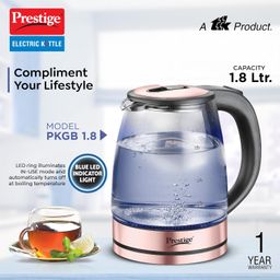 Prestige PKGB 1.8 Litre Electric Glass Kettle| LED Power Indicator| Borosilicate Glass| Automatic Power Cut-Off| Concealed Element| 360 Degree Swivel| Cool Touch Handle image 2