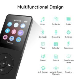 AGPTEK A02X 32GB MP3 Player with Bluetooth 5.3, 1.8 inch Screen Portable Music Player with Speaker, FM Radio, Voice Recorder, Supports Expanded Up to 128GB image 4