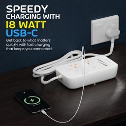 D-Link Power Strip with 4 Universal Sockets with Child Security + 5 USB Ports + 1 Type-C Port, High Temperature Fuse Protector, 1500W with 2 Meter Cable image 3